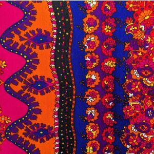 Handmade HAWAIIAN Fabric Crepe MAXI SKIRT Squiggly Stripe Floral Vintage 1970's